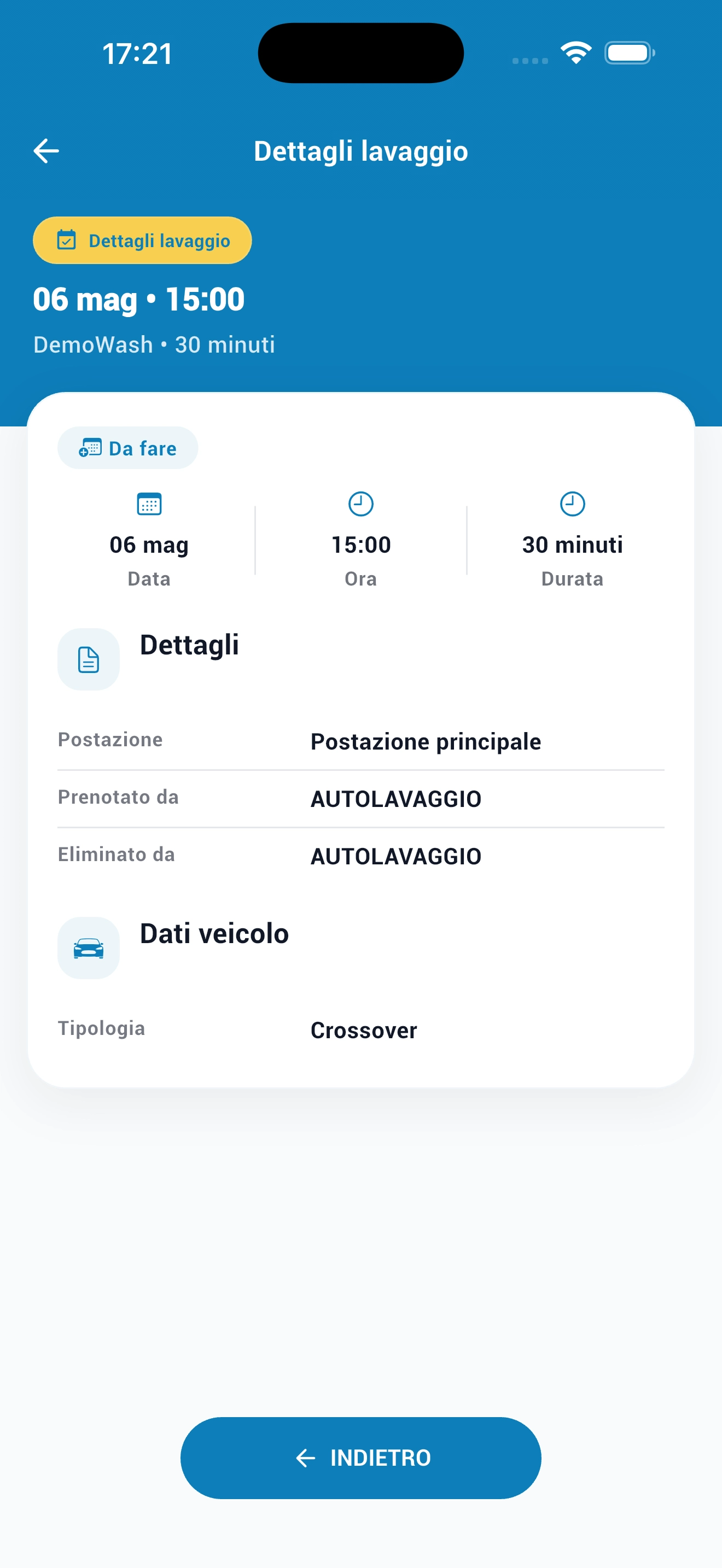 Dettaglio lavaggio prenotato in Lavami Business