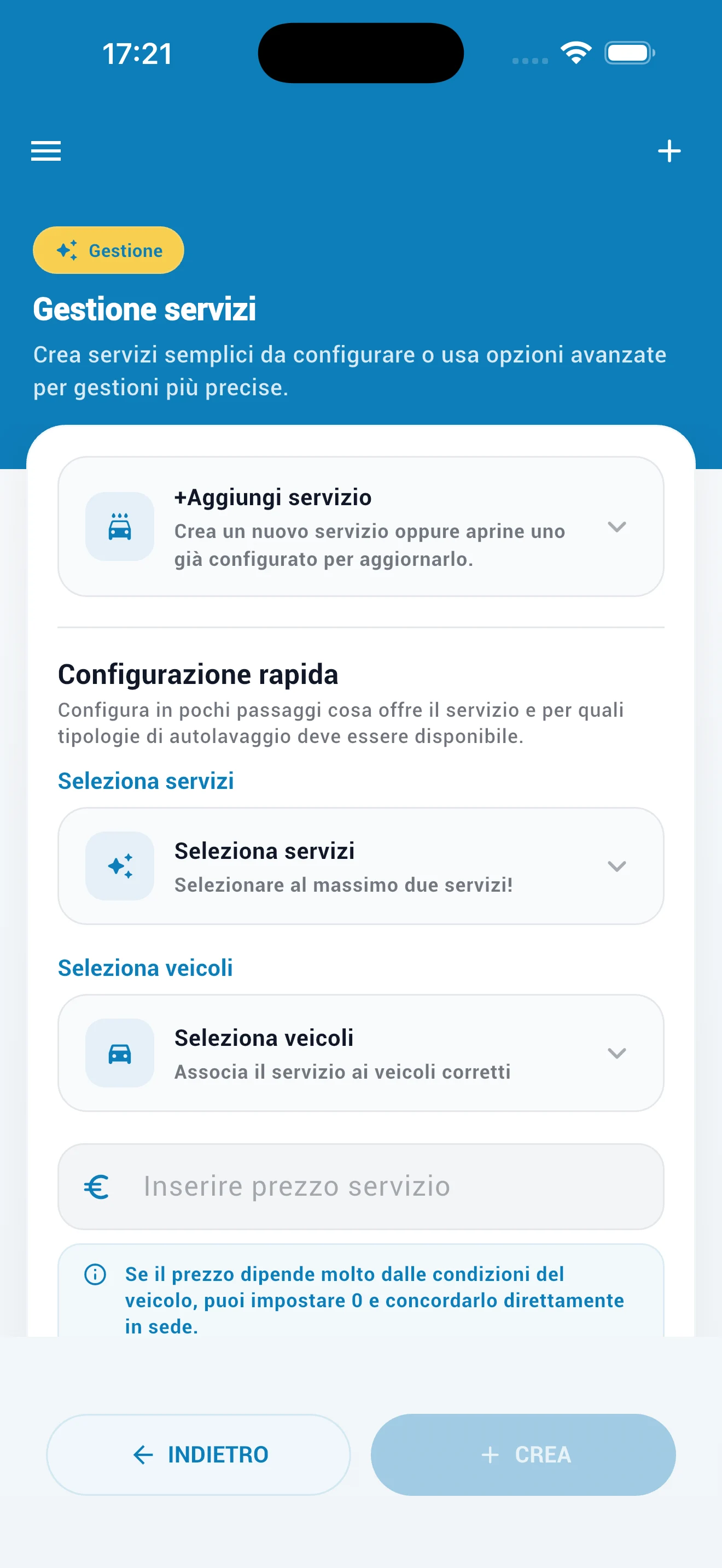 Gestione servizi autolavaggio in Lavami Business
