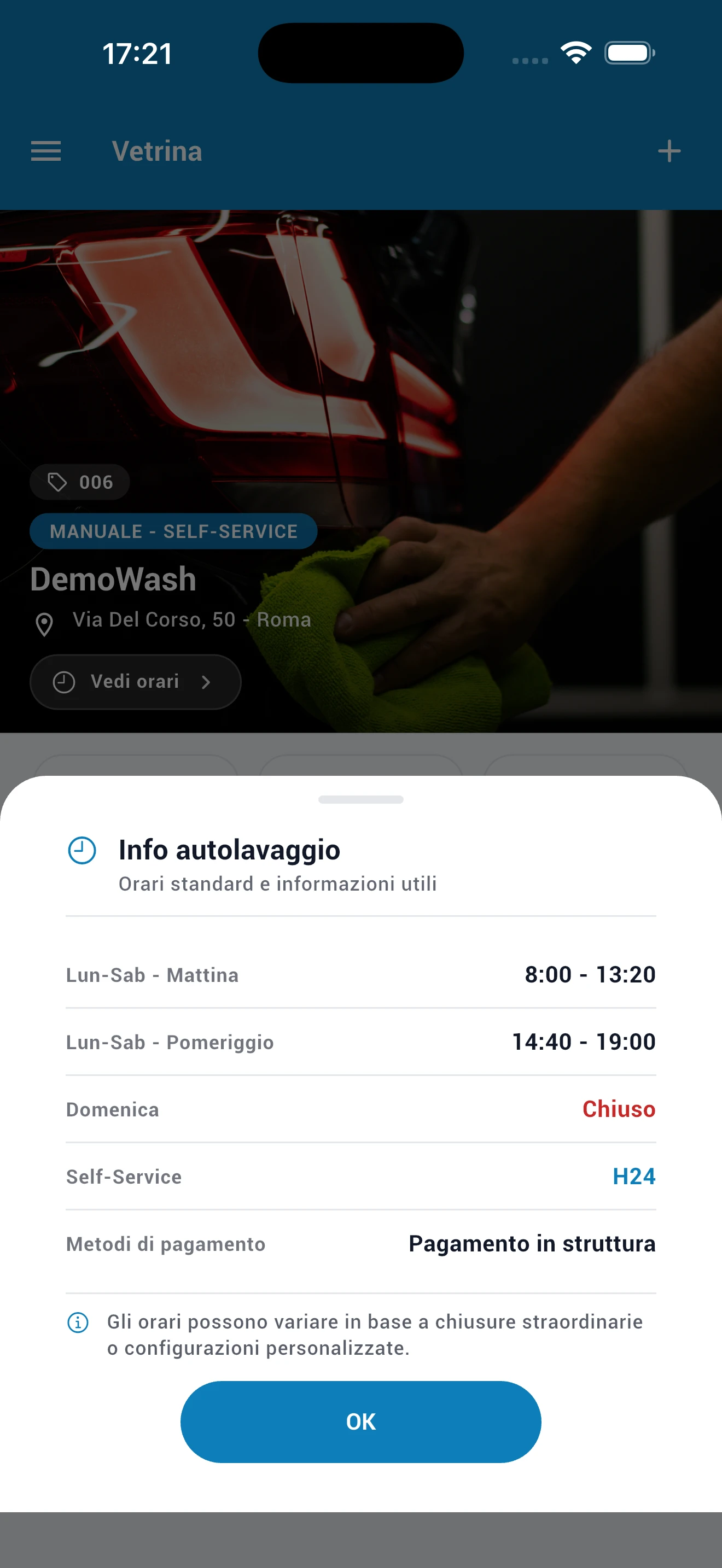 Orari di apertura autolavaggio in Lavami